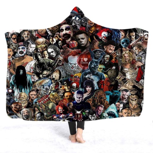 Hooded Blanket by NUMONE, Horror Mysterious Character Hooded Blanket for Adult Gothic Sherpa Fleece Wearable Throw Hooded Cloak Air Conditioning Blanket for Summer (A, 78.7x59inch)