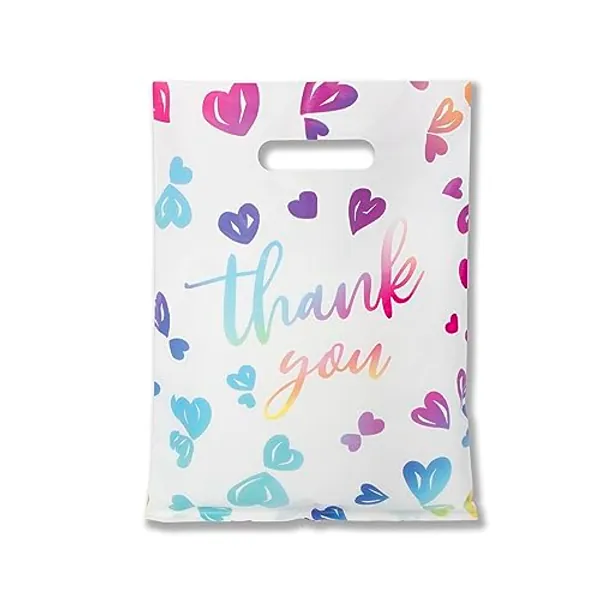 WAKAKO 50 Thank You Bags for Business Small Bags, 2.36Mil Merchandise Bags Shopping Bags Retail Bags Boutique Bags for Party Clothes Reusable Plastic Bags (25X35cm)