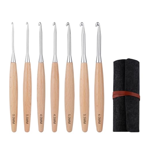 Crochet Hooks Ergonomic Set Wood Handle 3.0mm-6.0mm for Beginner Adults with Roll Felt Case - 3.0MM-6.0MM