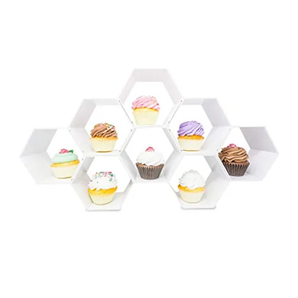 Kwirkworks Cupcake Stand -Unique Design Honeycomb Cupcake holder |Create Several Styles with Different Combinations of Hexagon Shelf (White)