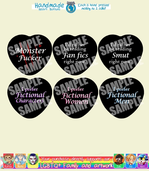Hand pressed Reading Fictional Smut Adult Novels Aegosexual Heart Button (Pick your Buttons) 2.24&quot;