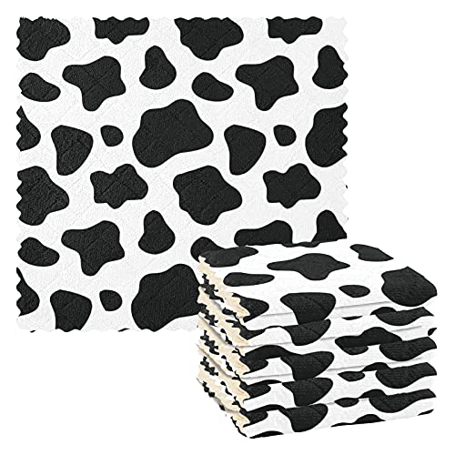 Kcldeci 6 Pack Kitchen Dish Towels,Cow Print Dish Cloths, Black White Cow Pattern Animal Skin Print Drying Dishes Dish Towels Dishes Dish Rags Kitchen Washcloth Cleaning Cloths 11"x11" - Cow