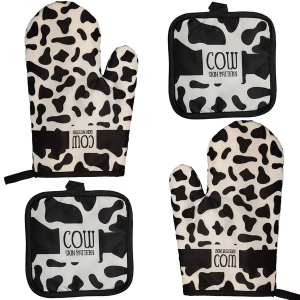 FSTIKO Milk Cow Oven Mitts and Pot Holders Sets 4 Pieces, Hot Pads Cotton Quilted Kitchen Mittens BBQ Gloves with Potholders Kitchen Microwave Gloves for Baking Cooking Grilling - 