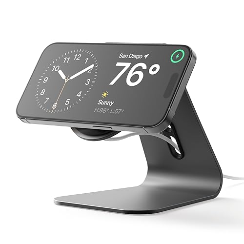 elago MS4 Charging Stand Compatible with MagSafe Charger, Aluminum Stand Compatible with iPhone 16/15/14/13/12 Series, Designed for iOS17 Standby Mode (Cable Not Included) (Black) - Black