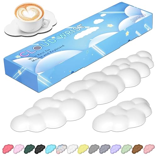 JIKIOU Upgrade Leather Cloud Keyboard Wrist Rest, Cloud Wrist Rest with Non-Slip PU Base, Comfortable Memory Foam Wrist Rest for Computer Laptop Mac Gaming Office and Pain Relief Wish New Year Gift - 01white