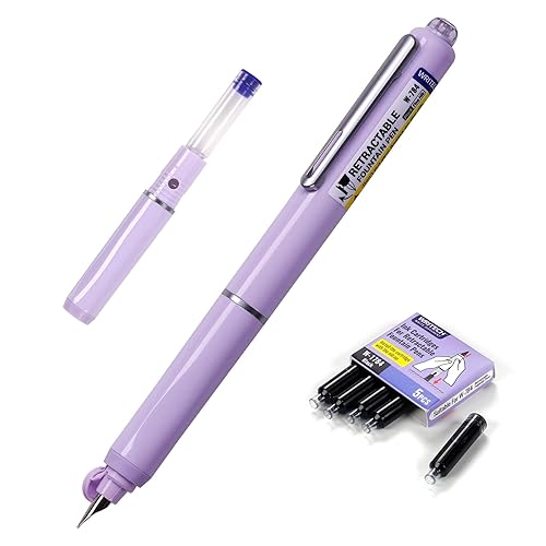 WRITECH Fountain Pen Fine Nib: Retractable Black Ink Pens Set Includes 5 Ink Cartridges Smooth Writing for Calligraphy Sketching Journaling Gift (Purple) - Purple