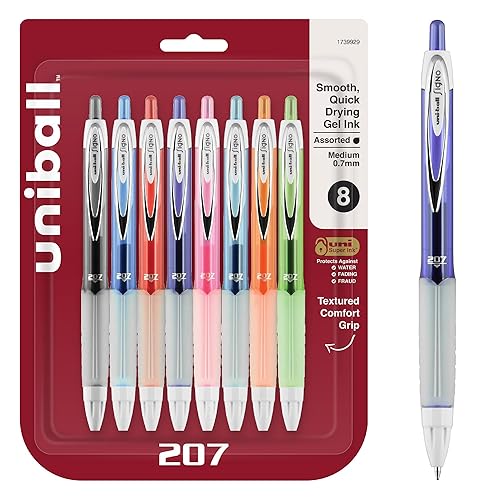 Uniball Signo 207 Gel Ink Pen 8 Pack, 0.7mm Medium Assorted, Office Supplies Sold by Uniball are Ballpoint Pen, Colored Pens, Gel Pens, Fine Point, Smooth Writing Pens - Assorted