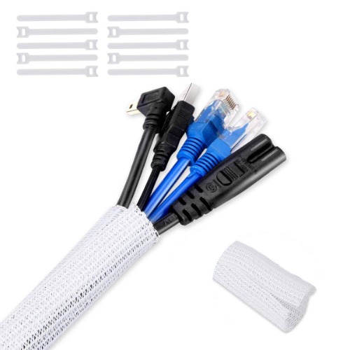 YIUTERA Cable Management Sleeve 3m - 20mm, Cable Tidy, Wire Wrap, Cord Tube Suitable for Desk Tv Computer Home Theater Cable Organizes with 10 Pcs Reusable Cable Tie (White)
