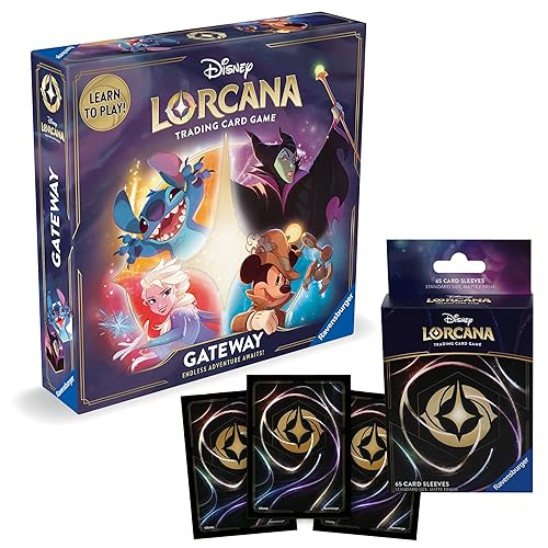 Ravensburger Disney Lorcana TCG Trading Card Game for Adults and Kids Age 8 Years Up - Bundle: Gateway and 65 Card Sleeves