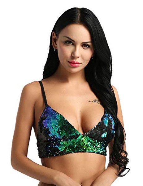 CHICTRY Women's Sparkling Sequins Bralette Wirefree Spaghetti Removable Pad Bra Top Crop Tops