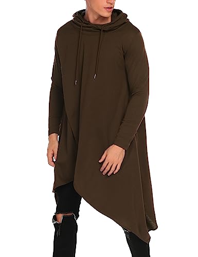 (JD 2024 COSPLAY) COOFANDY Men's Hooded Poncho Cape Cloak Casual Asymmetric Hem Hoodie Sweatshirts - Dark Brown - Medium