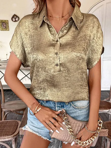 SHEIN Frenchy Short Sleeve Button Half-Placket Shirt