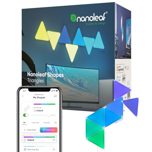 Nanoleaf Shapes WiFi and Thread Smart RGBW 16M+ Color LED Dimmable Gaming and Home Decor Wall Lights Smarter Kits (Triangles Smarter Kit (7 Pack) - Triangles Smarter Kit (7 Pack)