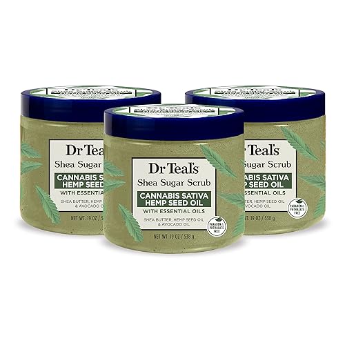 Dr Teal's Shea Sugar Body Scrub, Cannabis Sativa Hemp Seed Oil with Essential Oils, 19 oz (Pack of 3) (Packaging May Vary) - Cannabis Sativa Hemp Seed Oil with Essential Oils - 19 Ounce (Pack of 3)
