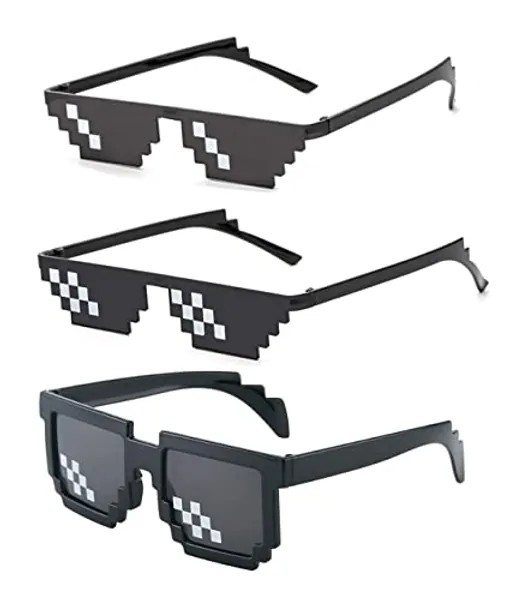 ALVOGIMOR 3 Pack Thug Life Sunglasses,Men Women Kids Pixel Mosaic Glasses, MLG Shades for Photo Props or Halloween Party