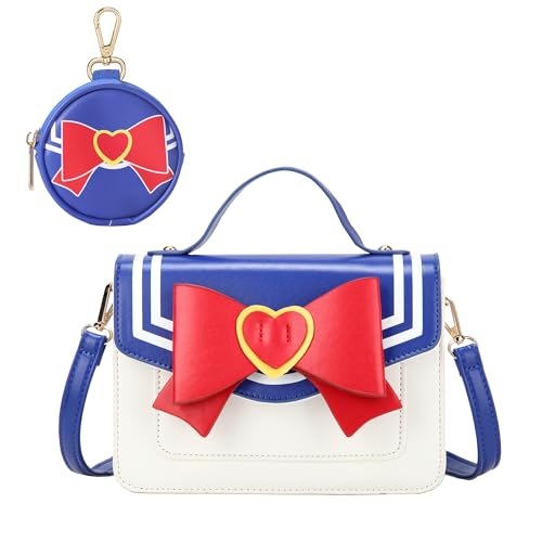 Sunwel Fashion Kawaii Anime Cosplay Purse with Bow Stone Chain Shoulder Crossbody Bag (blue) - Bright Blue