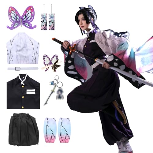 Demon Slayer Costume Nezuko Tanjiro Kimono Cosplay Zenitsu Shinobu Uniform Anime Halloween Cape with Accessoire - White - Medium