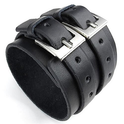 Casoty Leather Bracelets for Men and Women Bracelet Men Punk Rock Cuff Bracelet Men Bracelets Gifts for Men … - Black