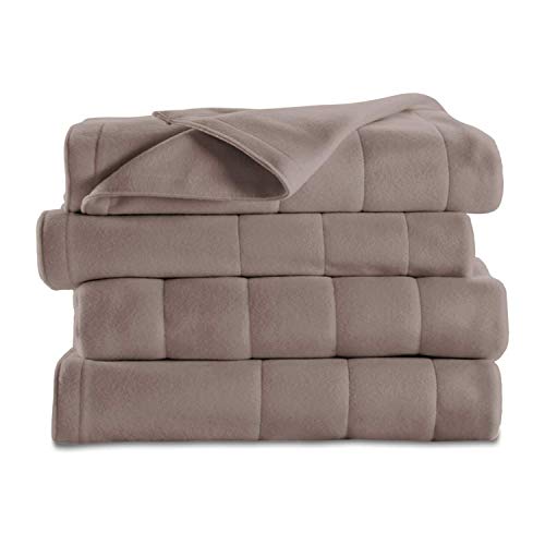 Sunbeam Royal Ultra Fleece Heated Electric Blanket Full Size, 84" x 72", 12 Heat Settings, 12-Hour Selectable Auto Shut-Off, Fast Heating, Machine Washable, Warm and Cozy, Mushroom - Mushroom - Full - Royal Ultra Blanket