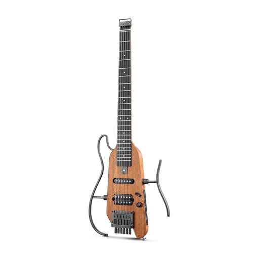 Donner HUSH-X Electric Guitar Kit - Featherlight Headless Guitar, Great for Travel and Practice, Mahogany Solid Body with Easy Assemble Stands, Gig Bag, All Accessories, Natural - Natural