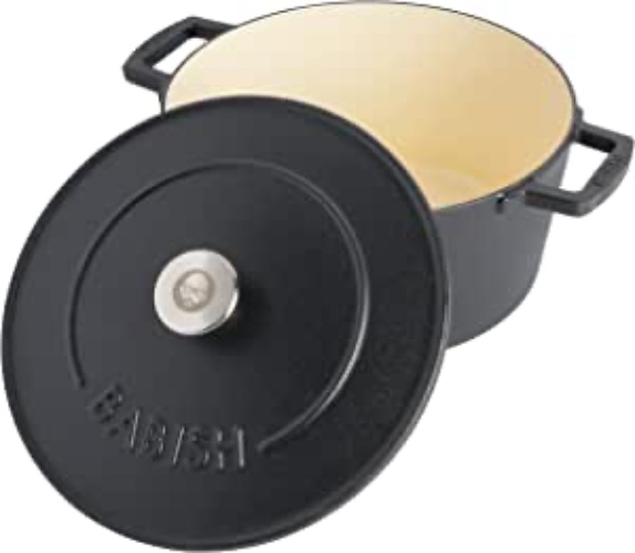Babish Round Enamel Cast Iron Dutch Oven w/Lid, 6-Quart, Matte Black - Dutch Oven w/Lid (6-Quart)