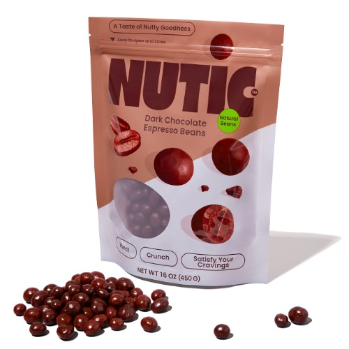 Gourmet Dark Chocolate Covered Espresso Beans By Nutic | 1 Lb | Dark Chocolate Coffee Beans | Bulk Chocolate Espresso Candy - 