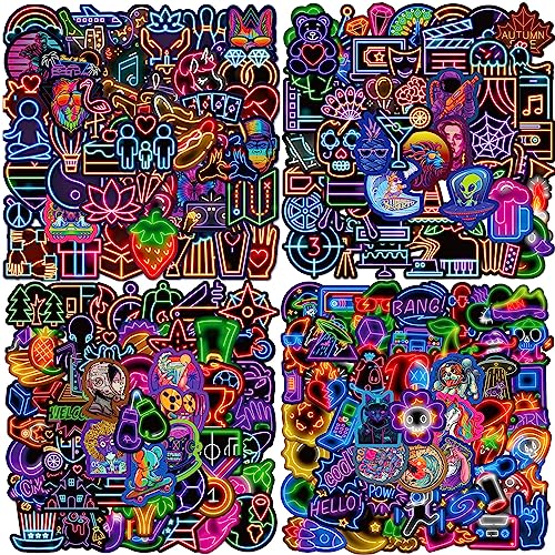 UoYYelly 200 Pcs Cool Neon Graffiti Sticker Pack for Kids Teens Adults, Fun Neon Sign Waterproof Vinyl Stickers and Neon Light Decals for Water Bottle Luggage Phone Computer Skateboard Guitar