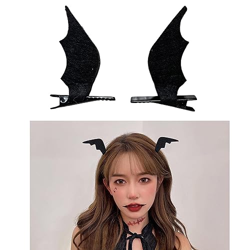 Black Devil Wings Hair Clip Bat Wing Hair Barrette Halloween Bat Hair Clip Cosplay Costume Hair Accessories for Women Girls Devil Horns Hair Pins Goth Horror Hairpin 2Pcs