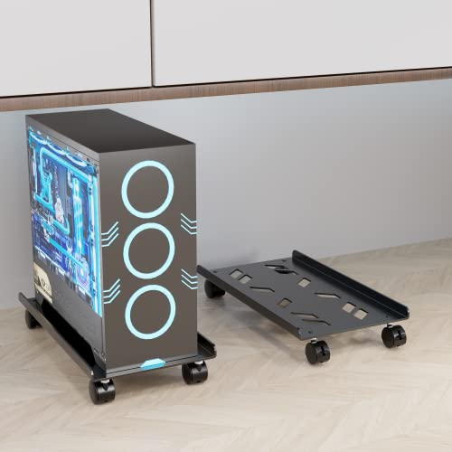 COVAODQ Computer Tower Stand, PC Stand, CPU Stand Computer, with 4 Caster Wheels for Home Office（Black, 40 * 20cm）