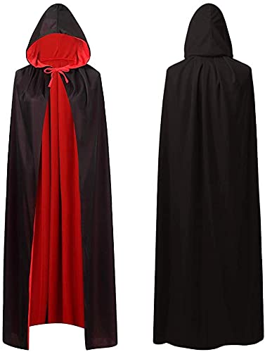 Vampire Cape Adult,Unisex Halloween Black Red Hooded Cloak Vampire Cape,Reversible Hooded Adult Vampires Cape