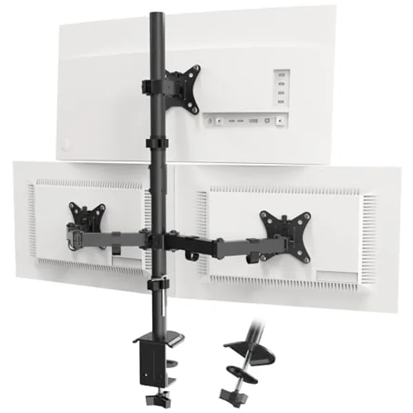 PUTORSEN Monitor Halterung 3 Monitore für 13-32 Zoll Flach & Curved Bildschirm, 80cm Stange Monitor Tischhalterung Schwenkbar Neigbar Höhenverstellbar, 9 kg pro Arm, VESA 75x75/100x100, Schwarz