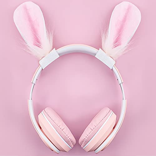 Cute Bunny Ears Headphone Attachment,Adjustable Straps Fit Logitech G PRO HypreX Cloud/Cloud Flight Headphones,Cosplay Funny Rabbit Ears Universal for Gaming Headset,(Headphones not Included) - pink-Bunny