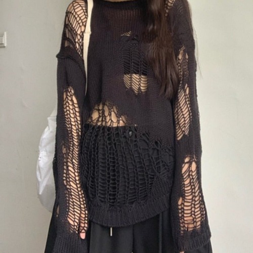 'Road Rage' Black Grunge Oversized Sweater - Black / XL