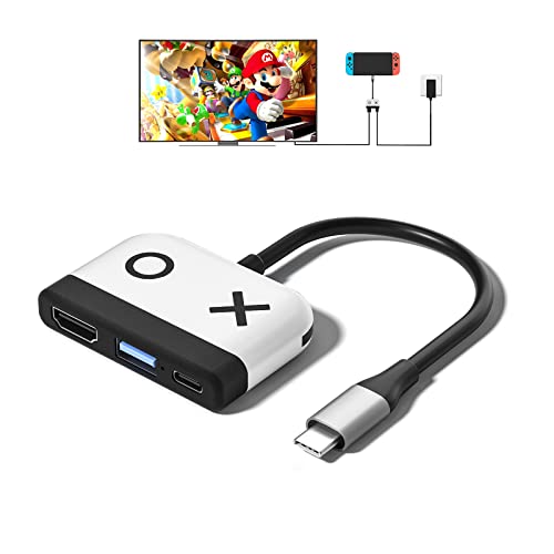 Kstkry Switch Dock for Nintendo Switch,Portable Dock with HDMI TV USB 3.0 Port and USB C Charging,Compatible with Nintendo Switch Steam Deck MacBook Pro/Air Samsung and More - White