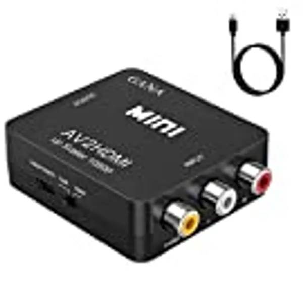 GANA RCA to HDMI, 1080P Mini RCA Composite CVBS AV to HDMI Video Audio Converter Adapter Supporting PAL/NTSC with USB Charge Cable for PC Laptop Xbox PS4 PS3 TV STB VHS VCR Camera DVD