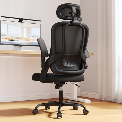 Kensaker Ergonomic Mesh Office Chair, High Back Home Desk Chair with Flip-up 3D Armrests, Lumbar Support, Adjustable Headrest, Swivel Computer Task Chair for Home, Office, Work, Student - Black