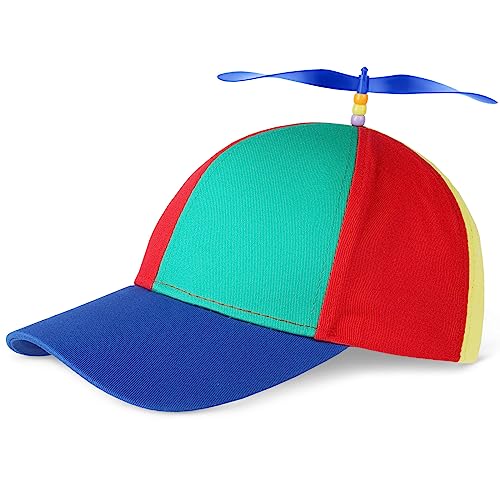 Aomig Propeller Hat, Adults Funny Helicopter Fisherman Hat with Propellers, Colorful Patchwork Rainbow Propeller Cap, Summer Sun Protection Sun Hat Propeller Outdoor Hat for Fancy Dress Party Gifts - Adults - Baseball Caps
