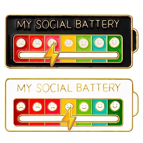 2PCS MY SOCIAL BATTERY,Pin Funny Social Battery Brooch Badge Funny Social Mood Brooch Pin for 7 Days,Mood Pin Badge Cute Creative Expression Pin Brooch Men Women Gift