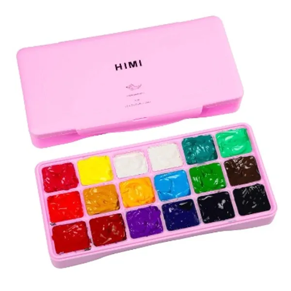 HIMI Gouache Paint Set Jelly Cup 18 Vibrant Colors Non Toxic Paints with Portable Case Palette for Artist Canvas Painting Watercolor Papers, Rich Pigment, 30ml/Cup