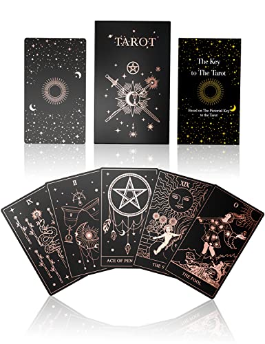 WJPC Rose Gold Foil Tarot Card Decks Set with Guidebook&Gift Box for Beginner& Expert. Fortune Telling Game Cards for Tarot Decks. - Rose Gold