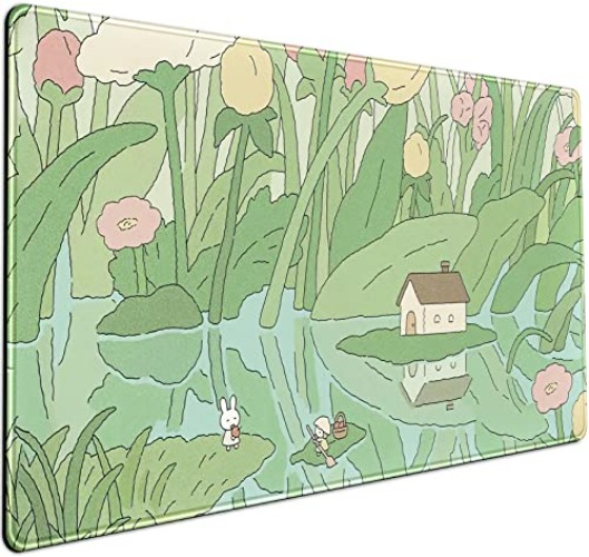 Kawaii Green Desk Mat Cute Mouse Pad Japanese, Flowers and Plants Keyboard Mat, Anime Aesthetics Large Mousepad XXL Gaming Desk Pad XL Office Home Decor for Women Girls Keyboard Pad 31.5"x15.75" - B-green Kawaii Anime
