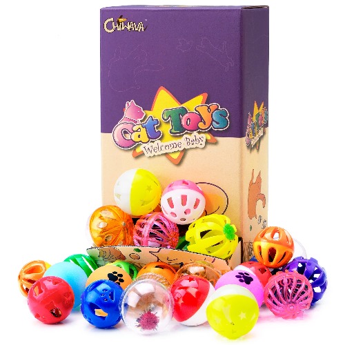 Chiwava Plastic Noisy Cat Toy Balls with Bell Kitten Chase Toy 8 Types Assorted Color Size - Assorted Color 36PCS
