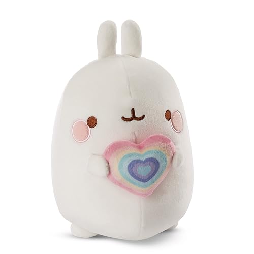 Peluche Molang avec Cœur Arc-en-Ciel 12 cm I Favori des Réseaux Sociaux et Star de la Télé à câliner, pour Jouer et à Aimer I Kawai – 48223 - 12 cm - Molang avec cœur arc-en-ciel