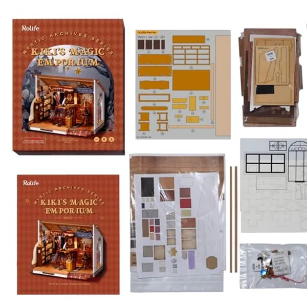 Rolife DIY Miniature House Kit Magic House, Tiny House Kit for Adult to Build, Mini House Making Kit with Furniture, Halloween/Christmas Decorations/Gifts for Family and Friends(Kiki's Magic Emporium)