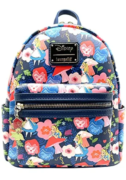 Loungefly X LASR Exclusive Disney Alice in Wonderland Golden Afternoon AOP Mini Backpack - Fashion Cute Purses Backpacks