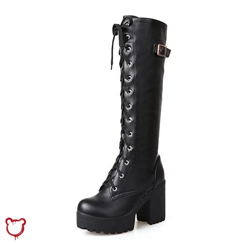 Gothic Lace-Up Knee-High Boots - black shoes / 7