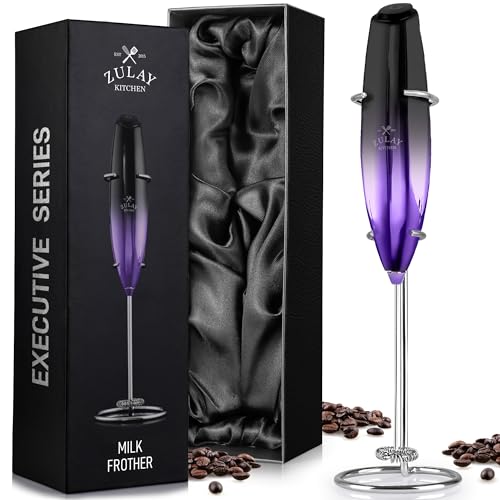Zulay Executive Series Ultra Premium Gift Milk Frother For Coffee with Deluxe, Radiant Finish - Coffee Frother Handheld Foam Maker - Electric Milk Frother Handheld For Lattes (Black Purple Fade) - Premium Gift Box - Galaxy