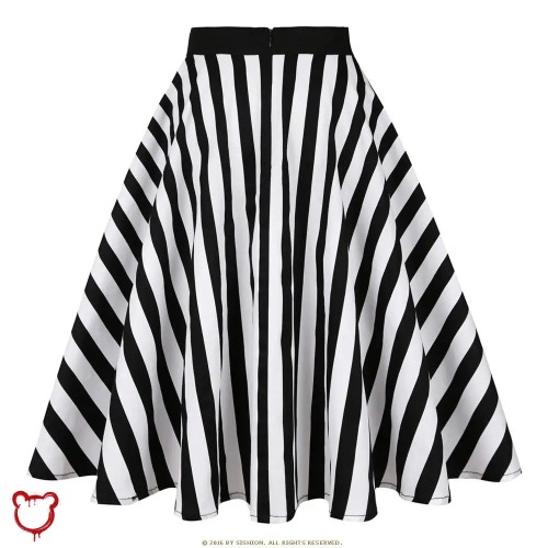 "Spooky Chic Plaid Skirt" - Black White Striped / S