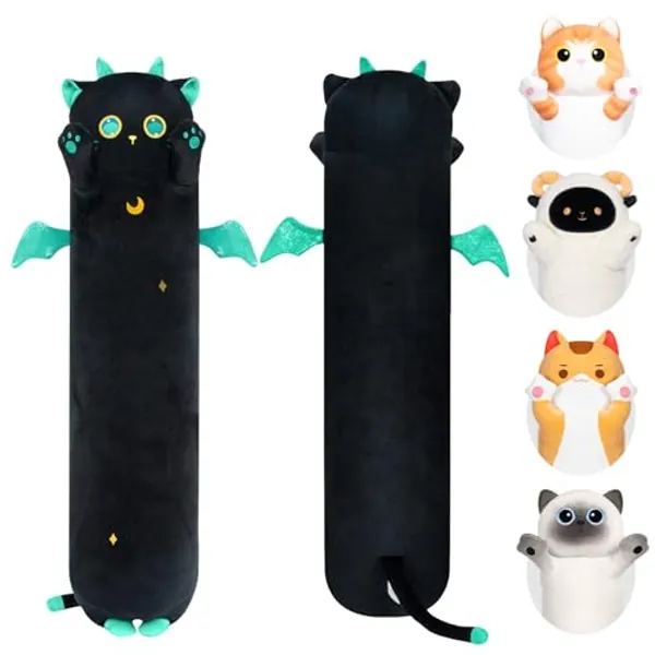 Caaaat Long Cat Plush, Cute Black Cat Stuffed Animals Soft Plushies, Kitten Kawaii Kids Plush Sleeping Throw Pillow Doll Plush Toys Gift for Girls (53 Inch) - Black Cat - 53.2in/130cm