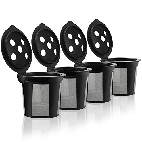 4 Reusable K Cups for Keurig K Supreme, K Supreme Plus and K Slim with Multistream Technology - 4 Black Refillable Kcups Coffee Filters for Keurig Coffee Makers - 4 black k cups